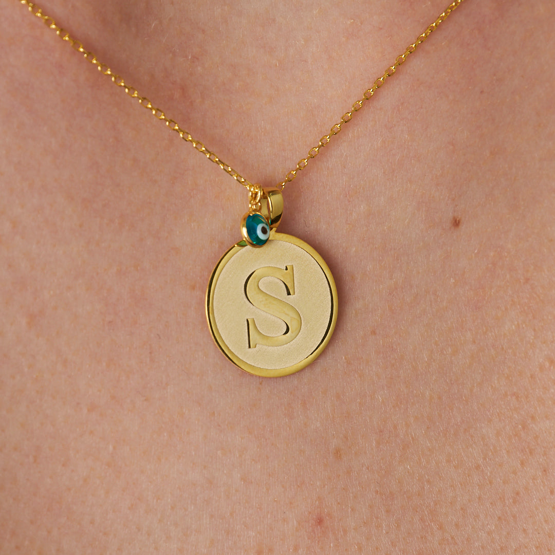 Oval Necklace with Evil Eye Letter - 925 Silver