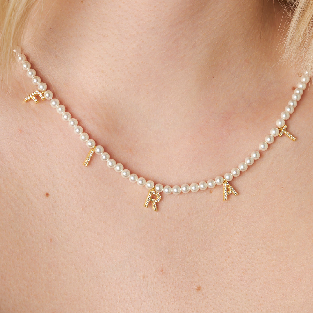 Pearl Stone Name Necklace - 925 SILVER