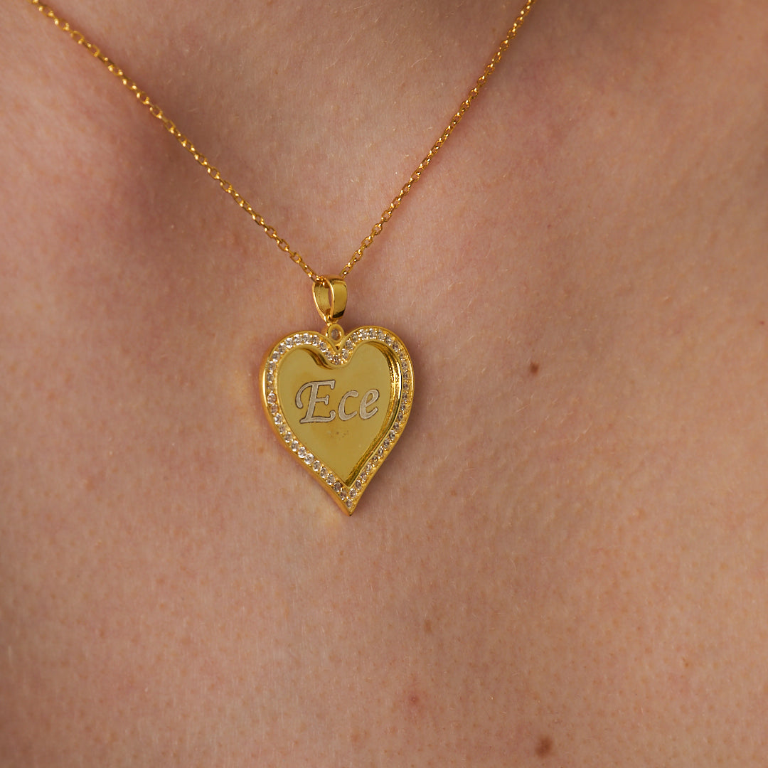 Plate Stone Heart Necklace - 925 SILVER