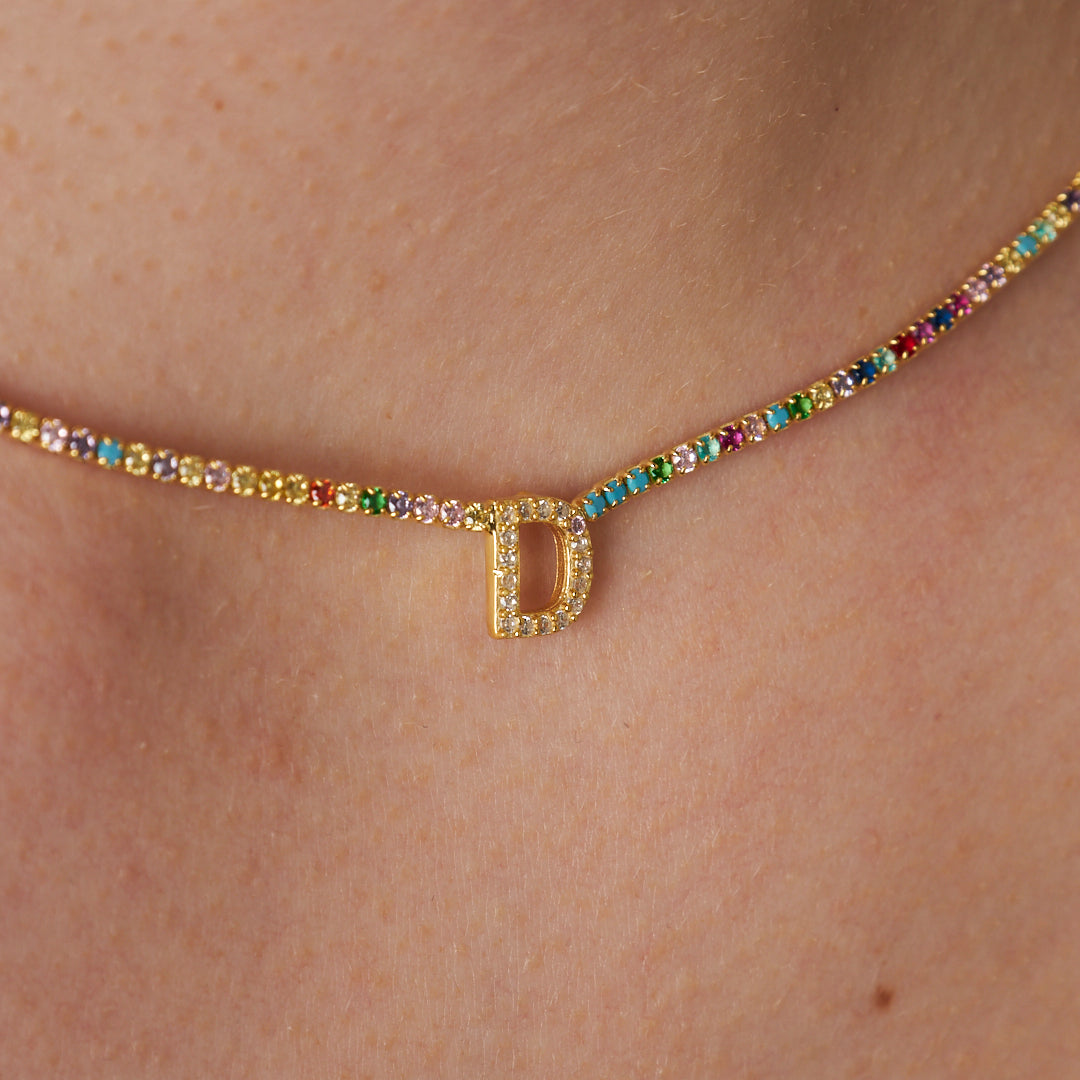 Colorful Stone Waterway Letter Necklace - 925 SILVER