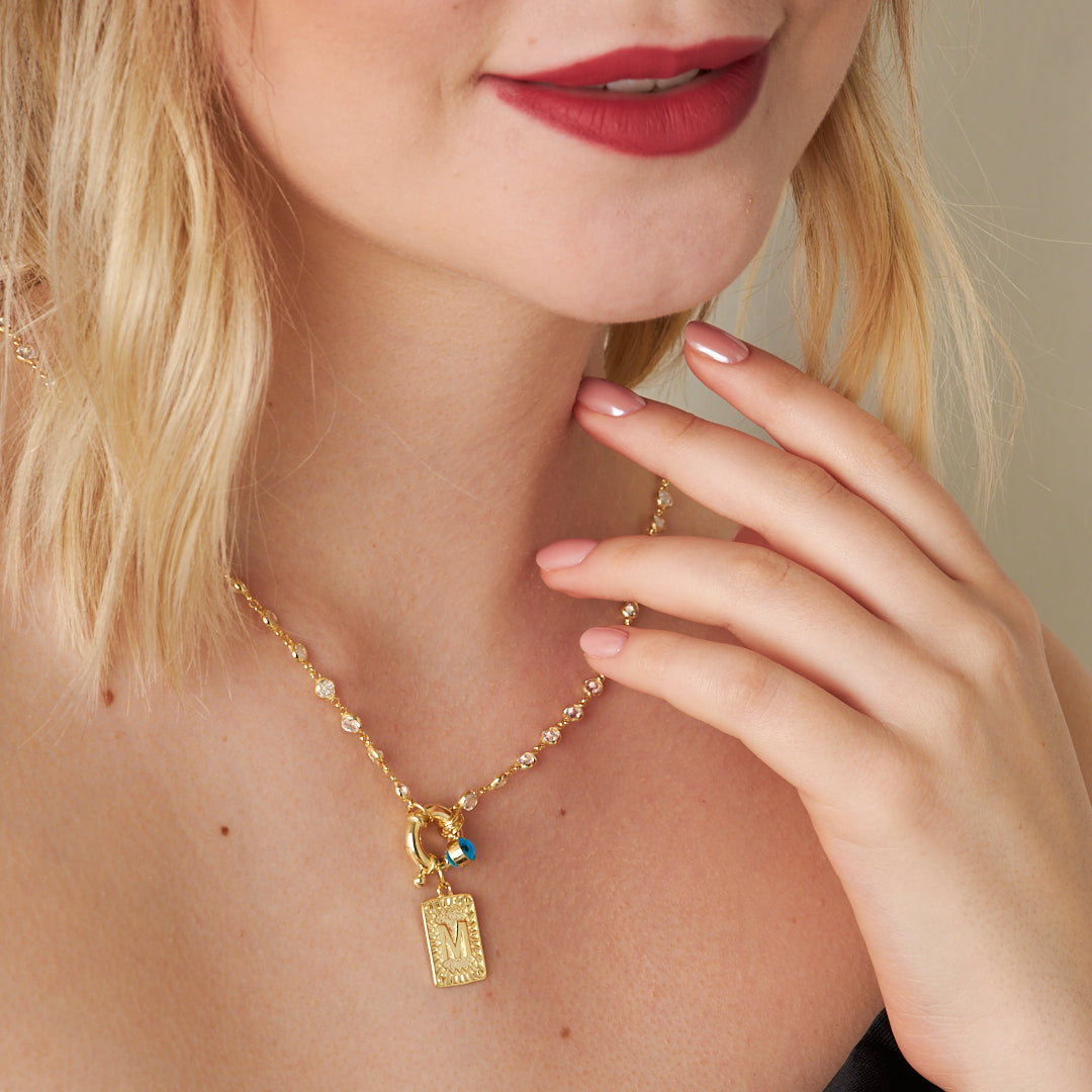 Iced Letter Necklace with Evil Eye Stone - 925 SILVER