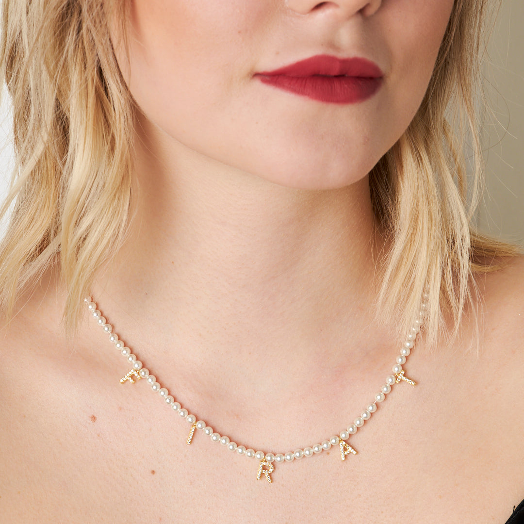 Pearl Stone Name Necklace - 925 SILVER