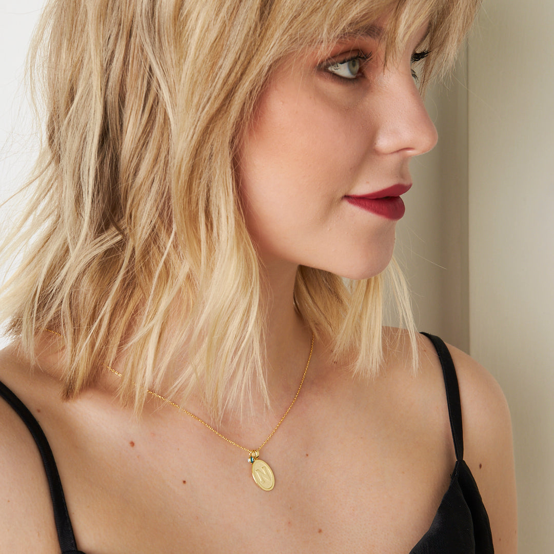 Oval Vintage Letter Necklace - 925 Silver