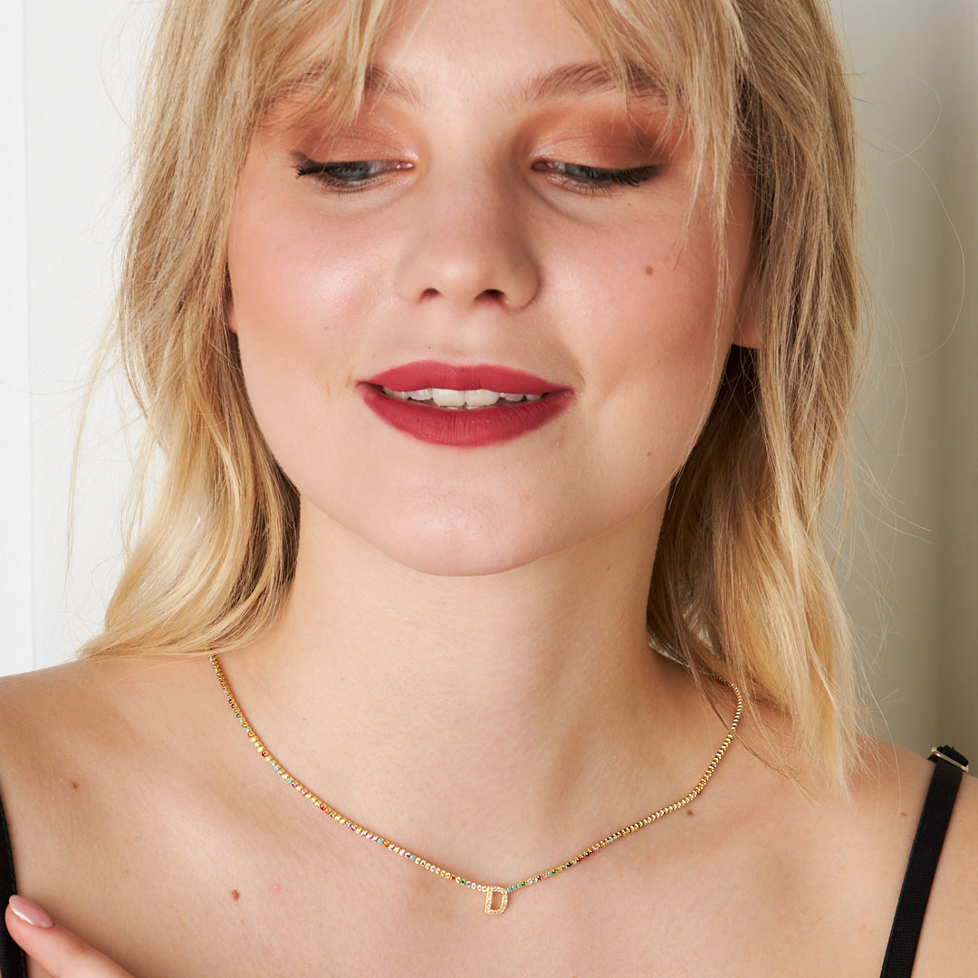 Colorful Stone Waterway Letter Necklace - 925 SILVER