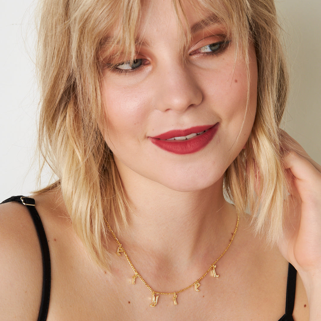 Chocker Zircon Stone Name Necklace - 925 SILVER