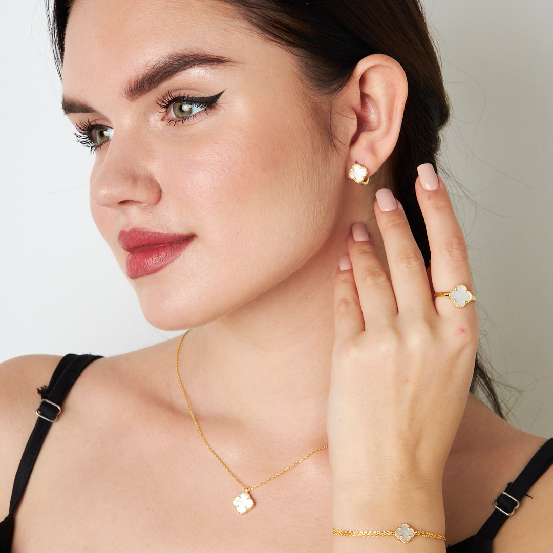 White Stone Clover Leaf Set - 925 SILVER