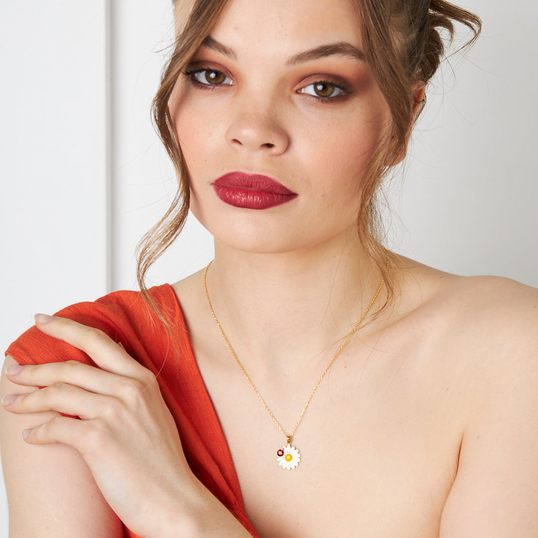 Ladybug Daisy Necklace - 925 Silver