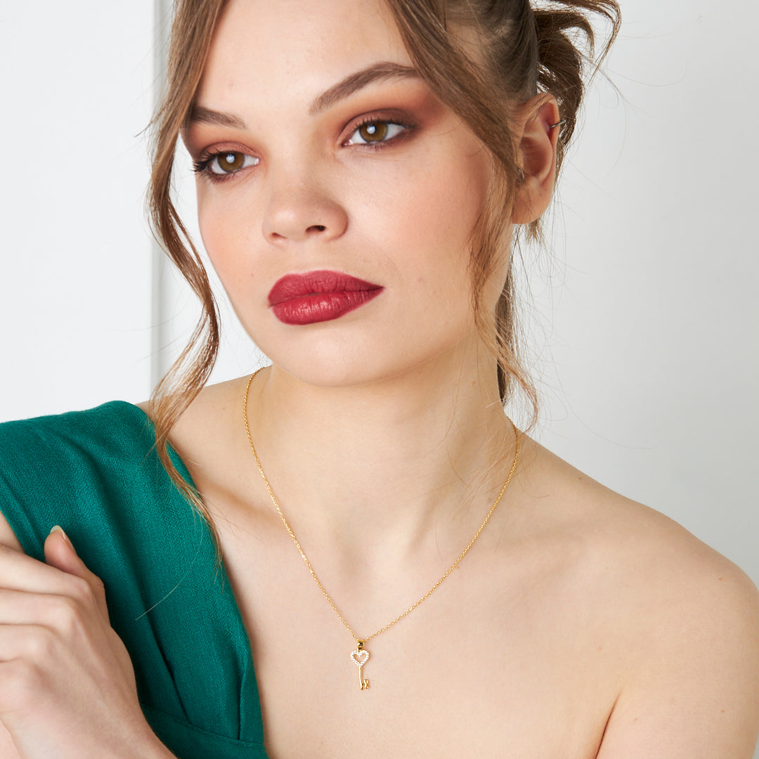 Heart Key Necklace - 925 SILVER