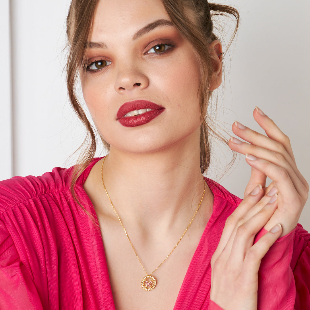 Circle Butterfly Necklace - 925 SILVER