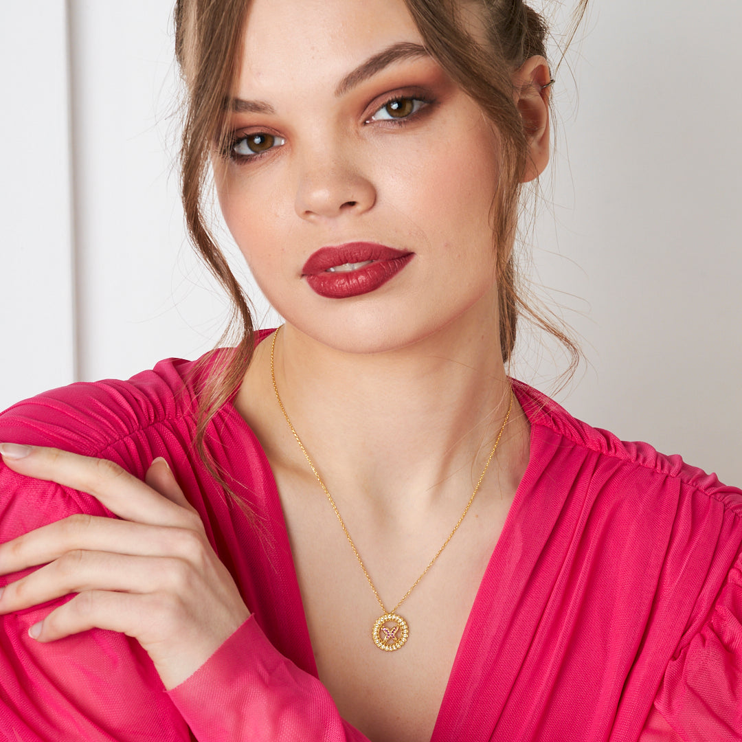 Circle Butterfly Necklace - 925 SILVER