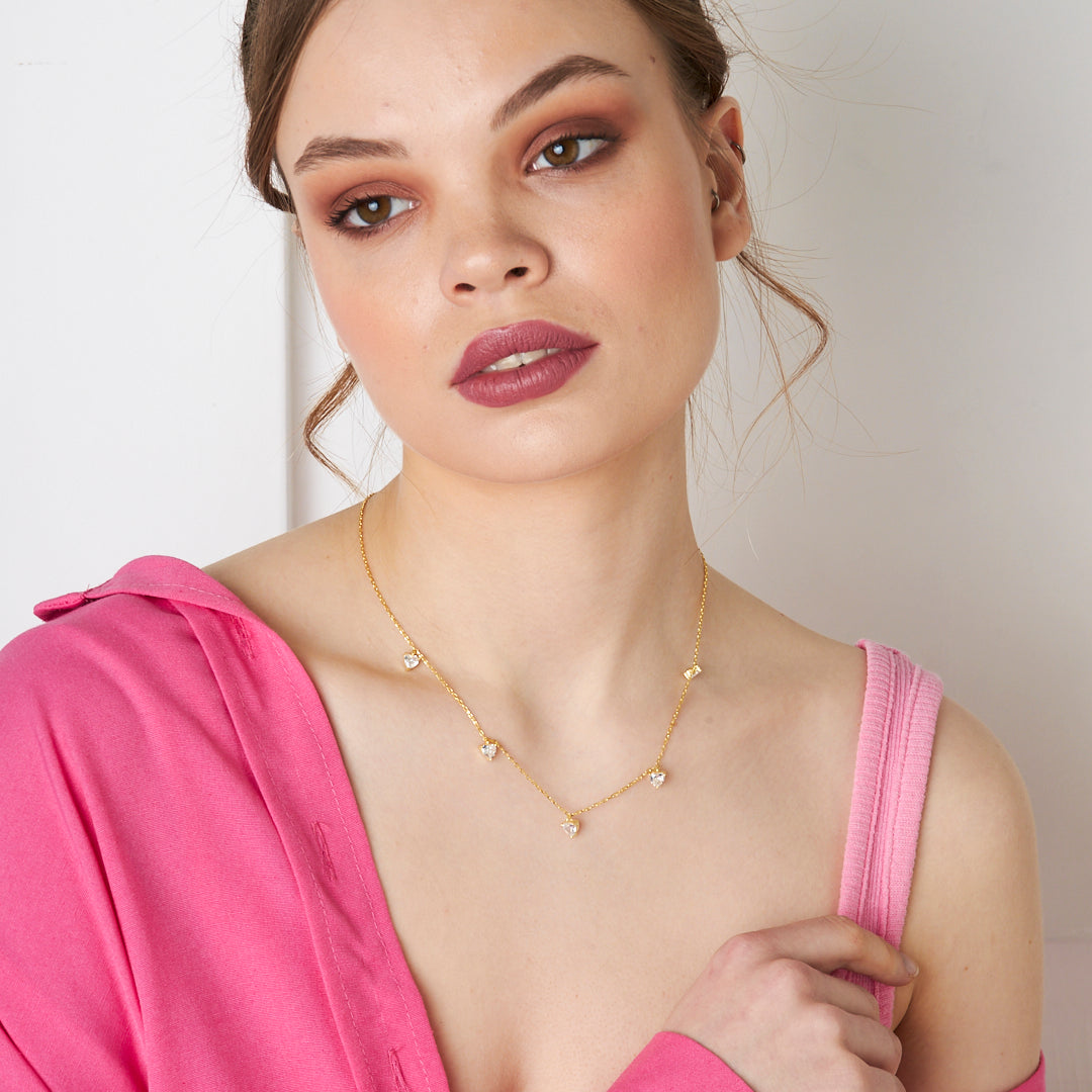 Five Heart Water Drop Necklace - 925 SILVER