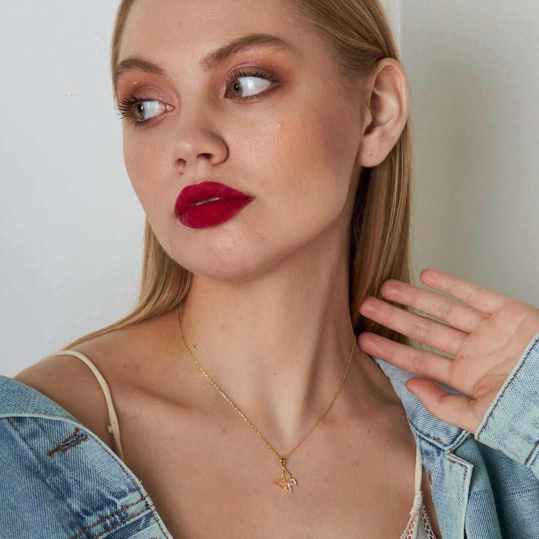 Butterfly Stone Necklace - 925 SILVER