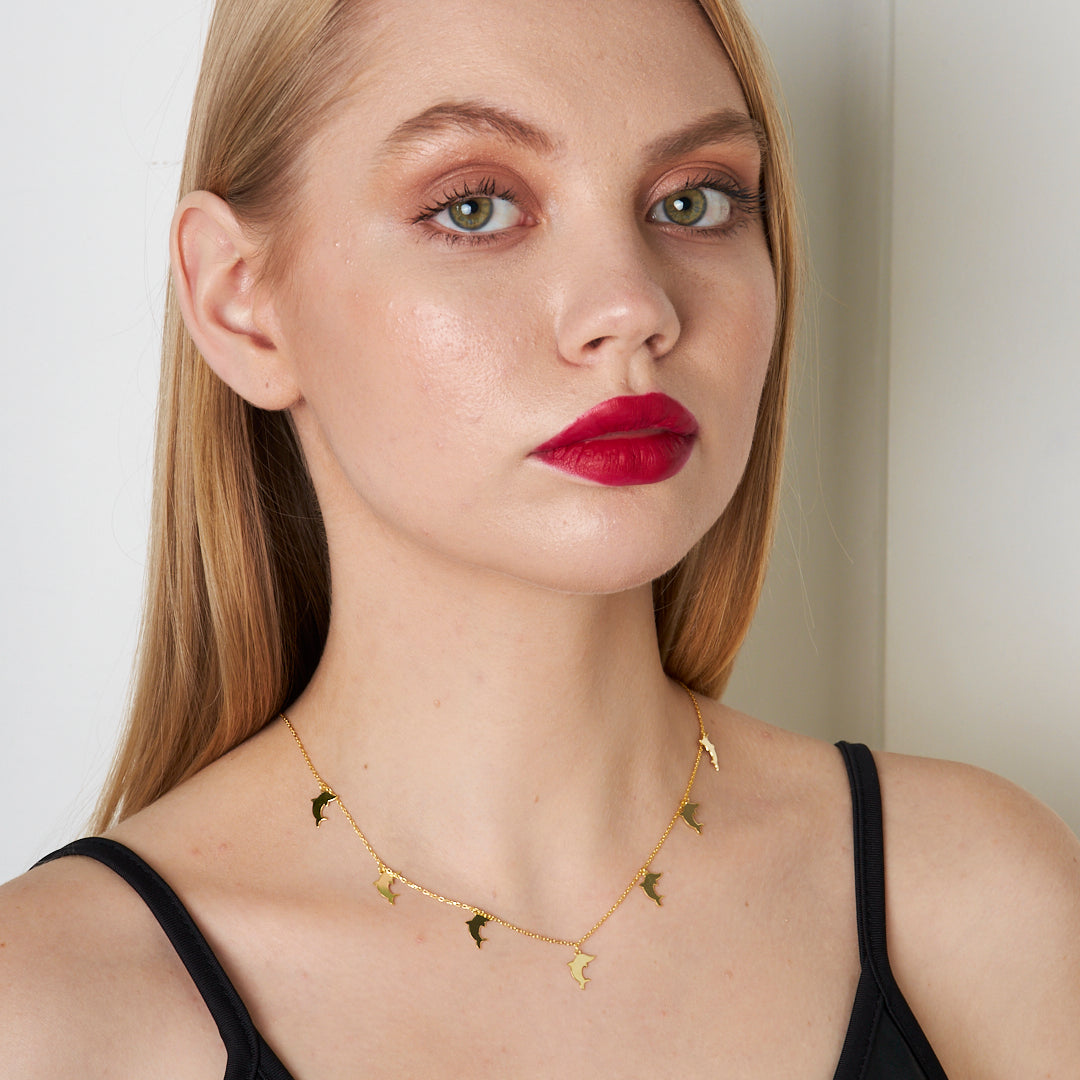 Row Dolphin Necklace - 925 SILVER