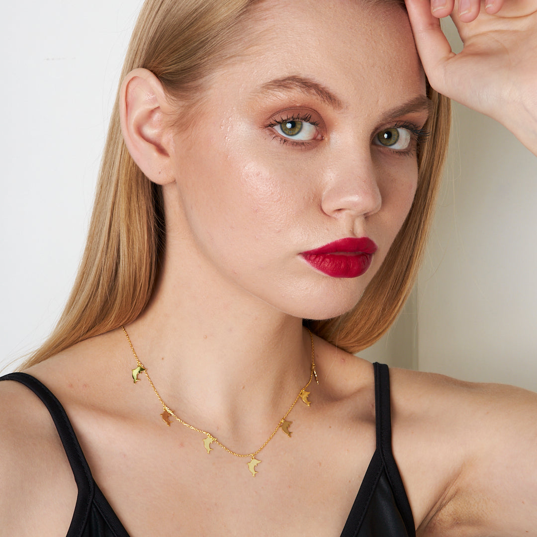 Row Dolphin Necklace - 925 SILVER