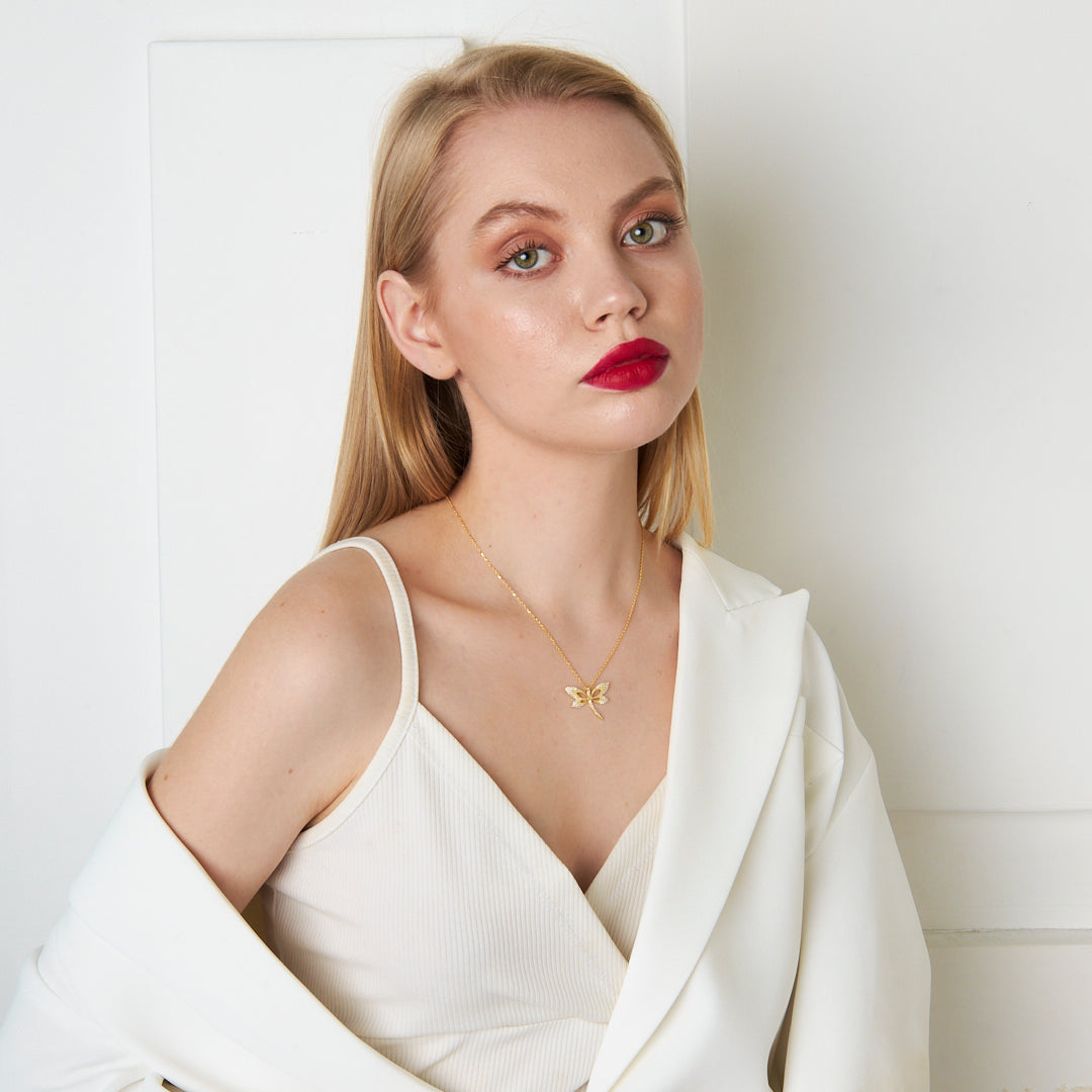 Stylish Dragonfly Necklace with Stones - 925 SILVER