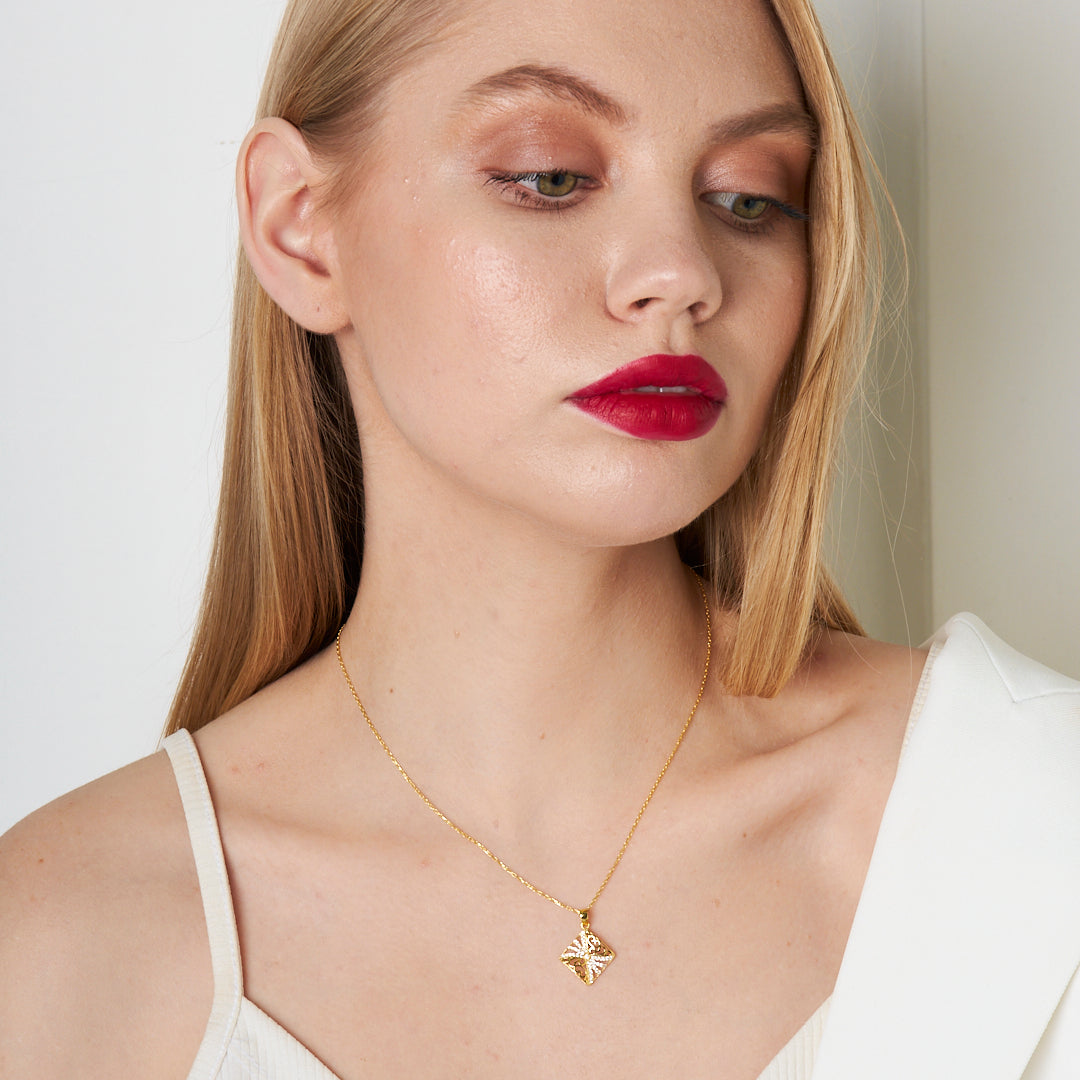 Square Stone Necklace - 925 SILVER