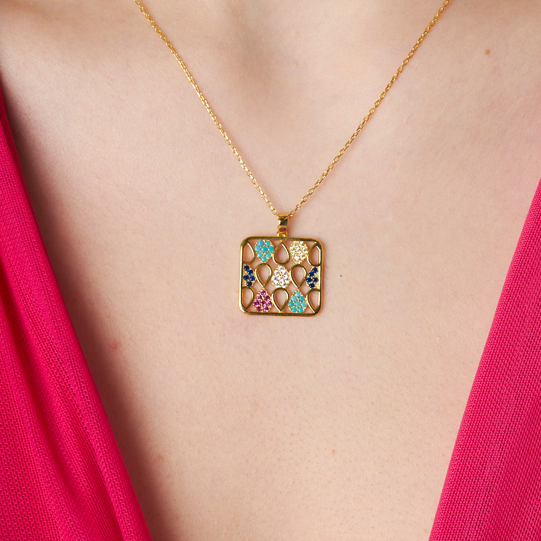 Colorful Teardrop Necklace - 925 Silver