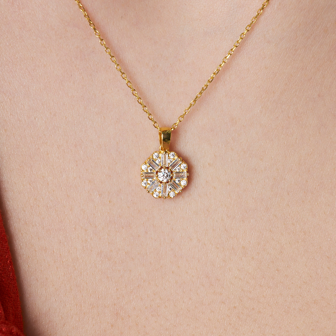 Baguette Wheel Necklace - 925 Silver