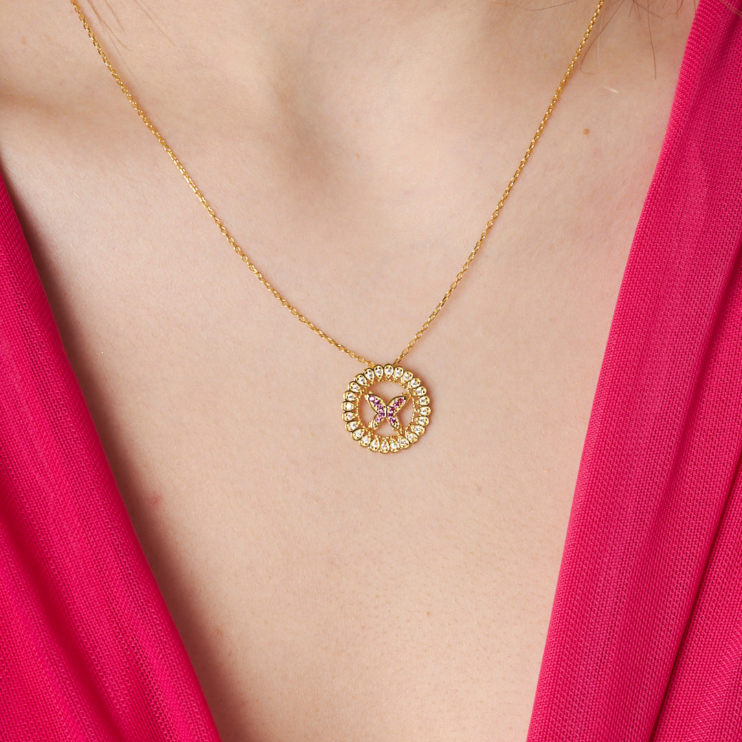 Circle Butterfly Necklace - 925 SILVER