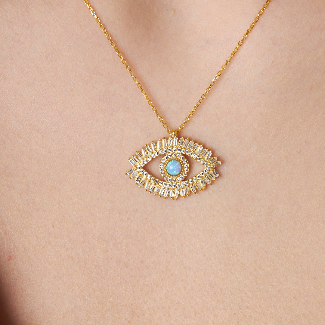 Baguette Stone Eye Necklace - 925 SILVER