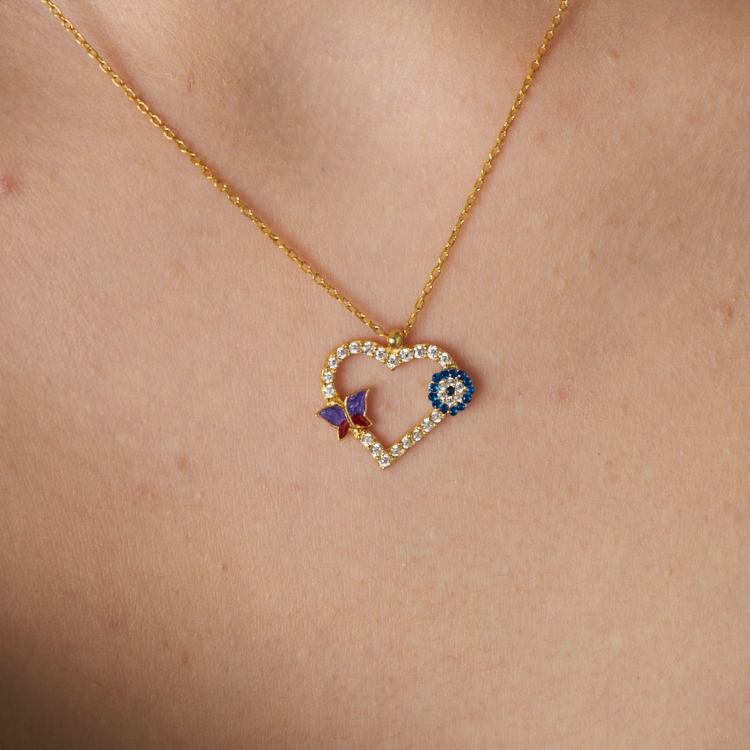 Butterfly Heart Necklace - 925 SILVER