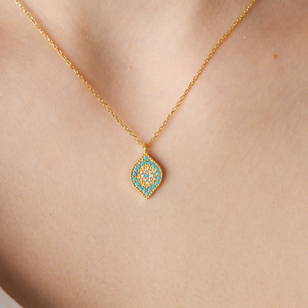 Leaf Detailed Stone Necklace - 925 SILVER