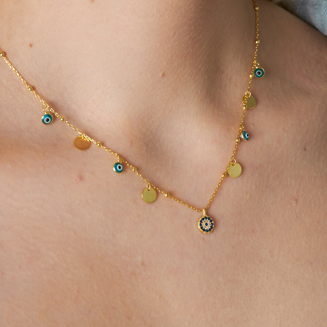 Sequin Evil Eye Bead Necklace - 925 SILVER