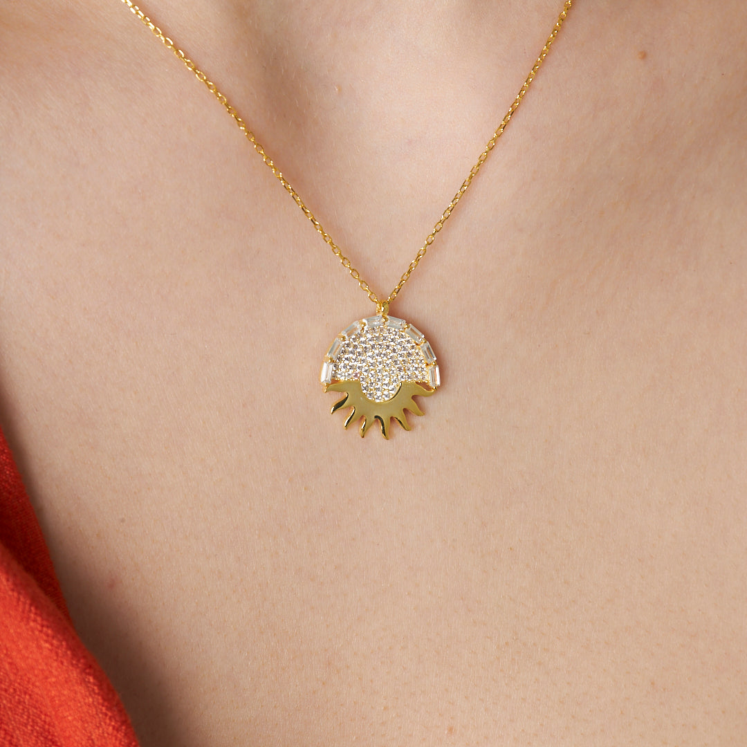 Stone Sun Necklace - 925 SILVER