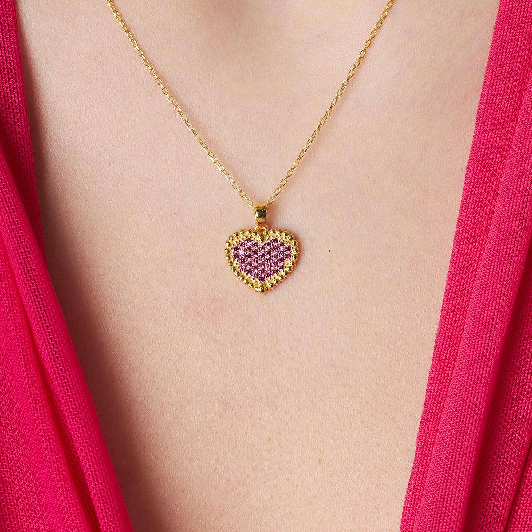 Minimalist Pink Heart Necklace - 925 SILVER