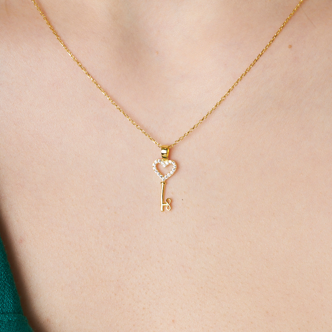 Heart Key Necklace - 925 SILVER