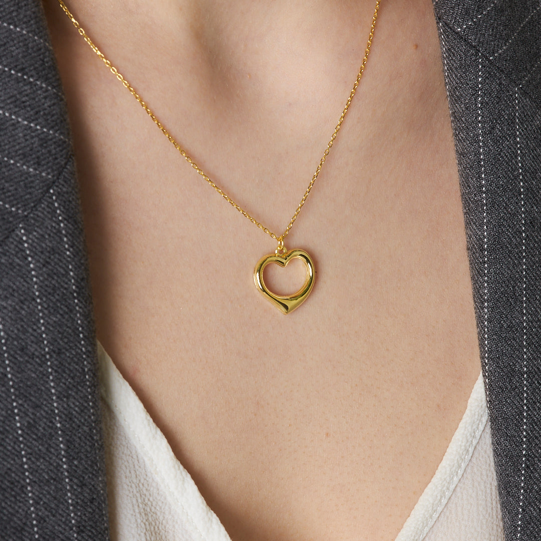 Hollow Heart Necklace - 925 Silver