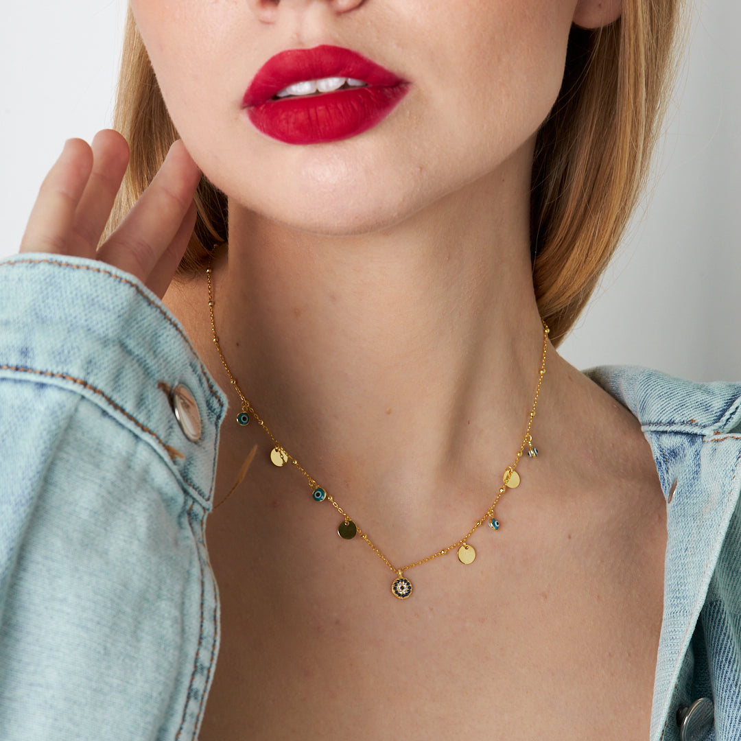 Sequin Evil Eye Bead Necklace - 925 SILVER