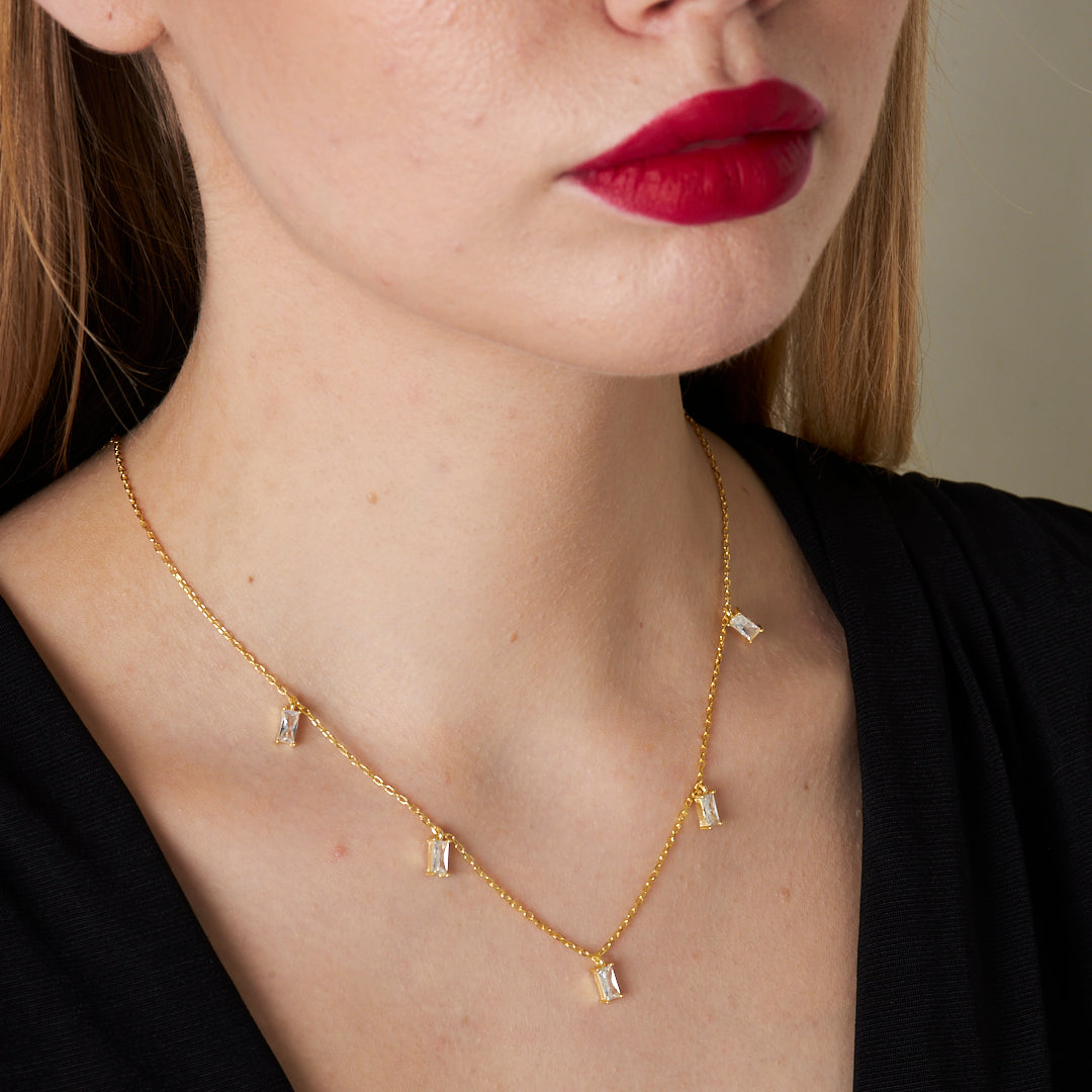 Chain Baguette Stone Necklace - 925 SILVER