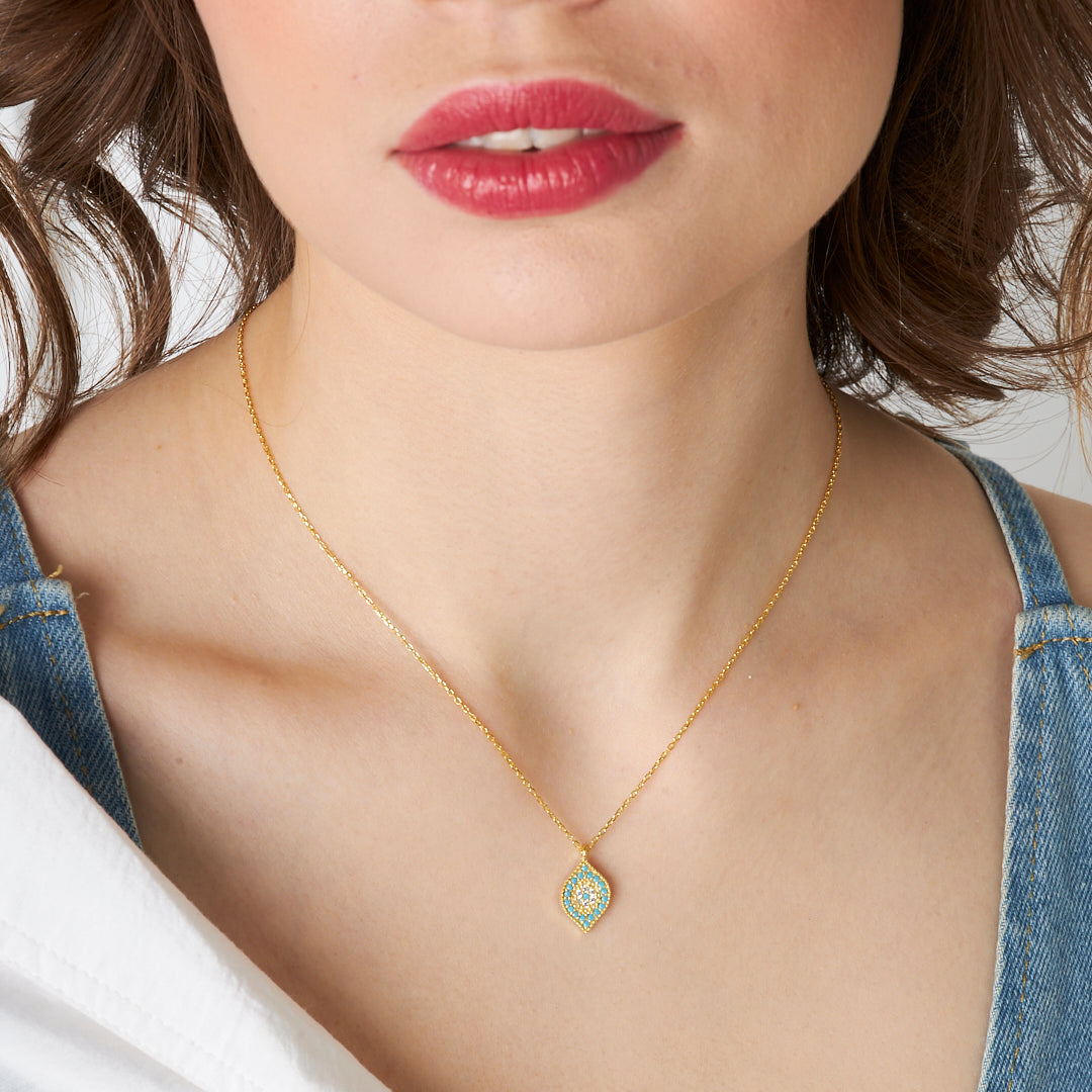 Leaf Detailed Stone Necklace - 925 SILVER