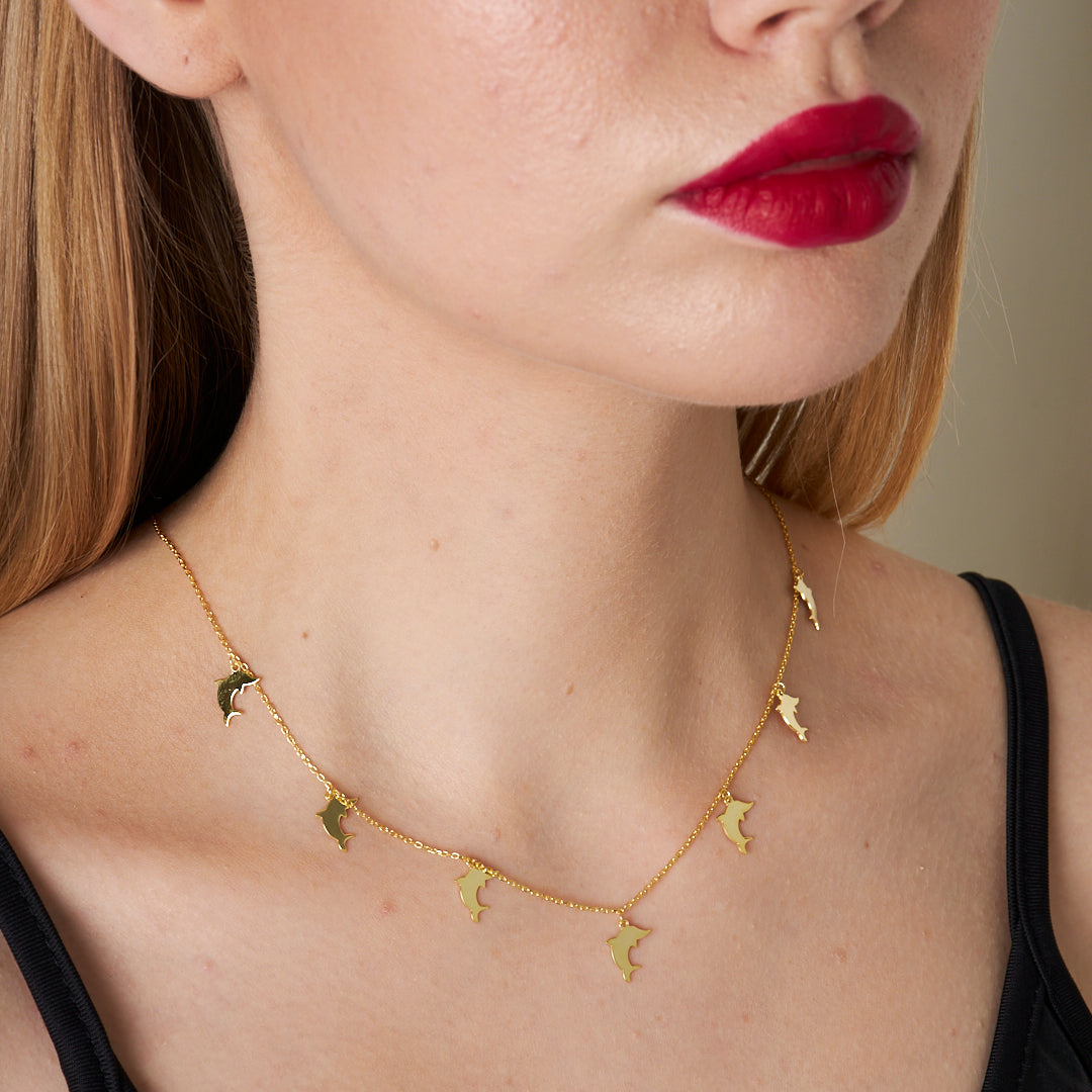 Row Dolphin Necklace - 925 SILVER