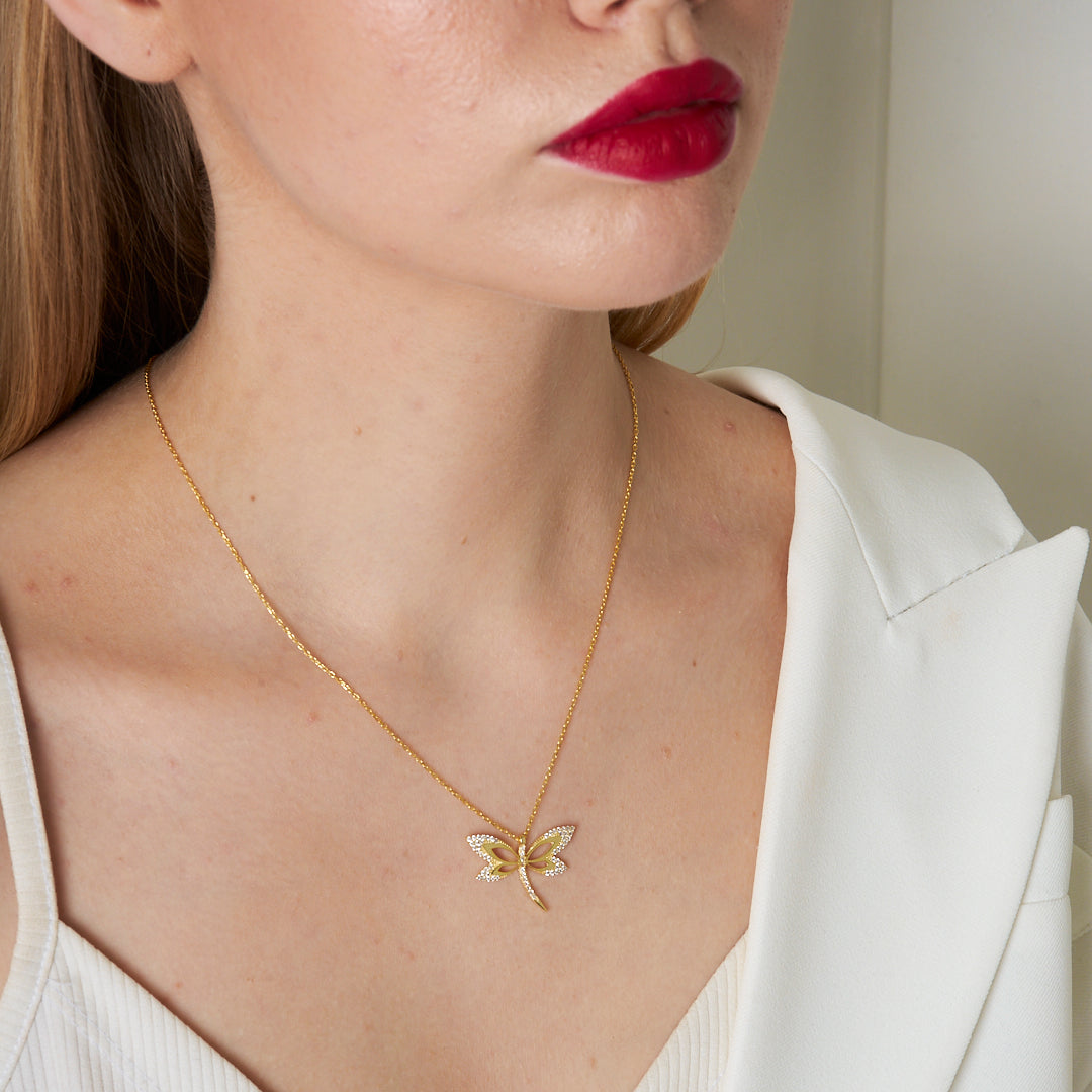 Stylish Dragonfly Necklace with Stones - 925 SILVER