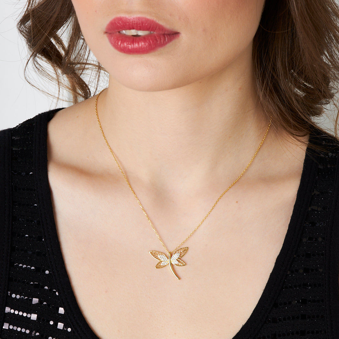 Stone Dragonfly Necklace - 925 SILVER