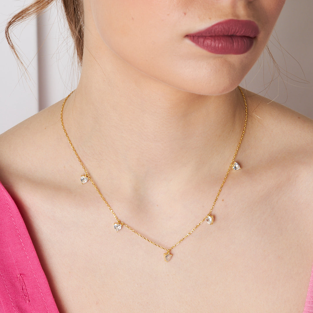 Five Heart Water Drop Necklace - 925 SILVER