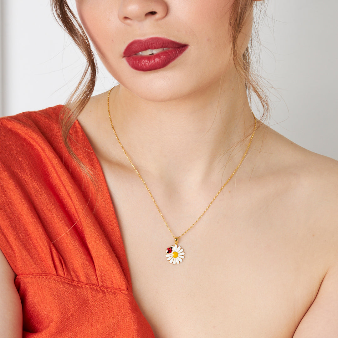 Ladybug Daisy Necklace - 925 Silver