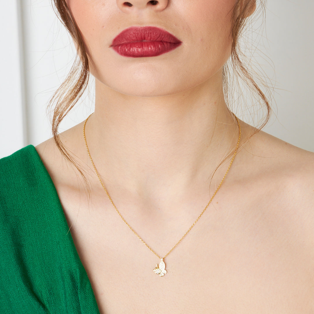 Stone Butterfly Necklace - 925 SILVER