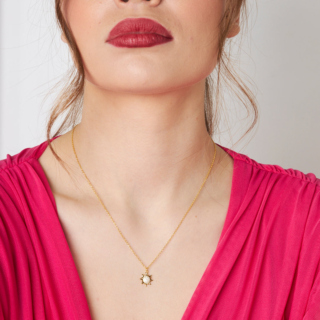 Stone Sun Necklace - 925 SILVER