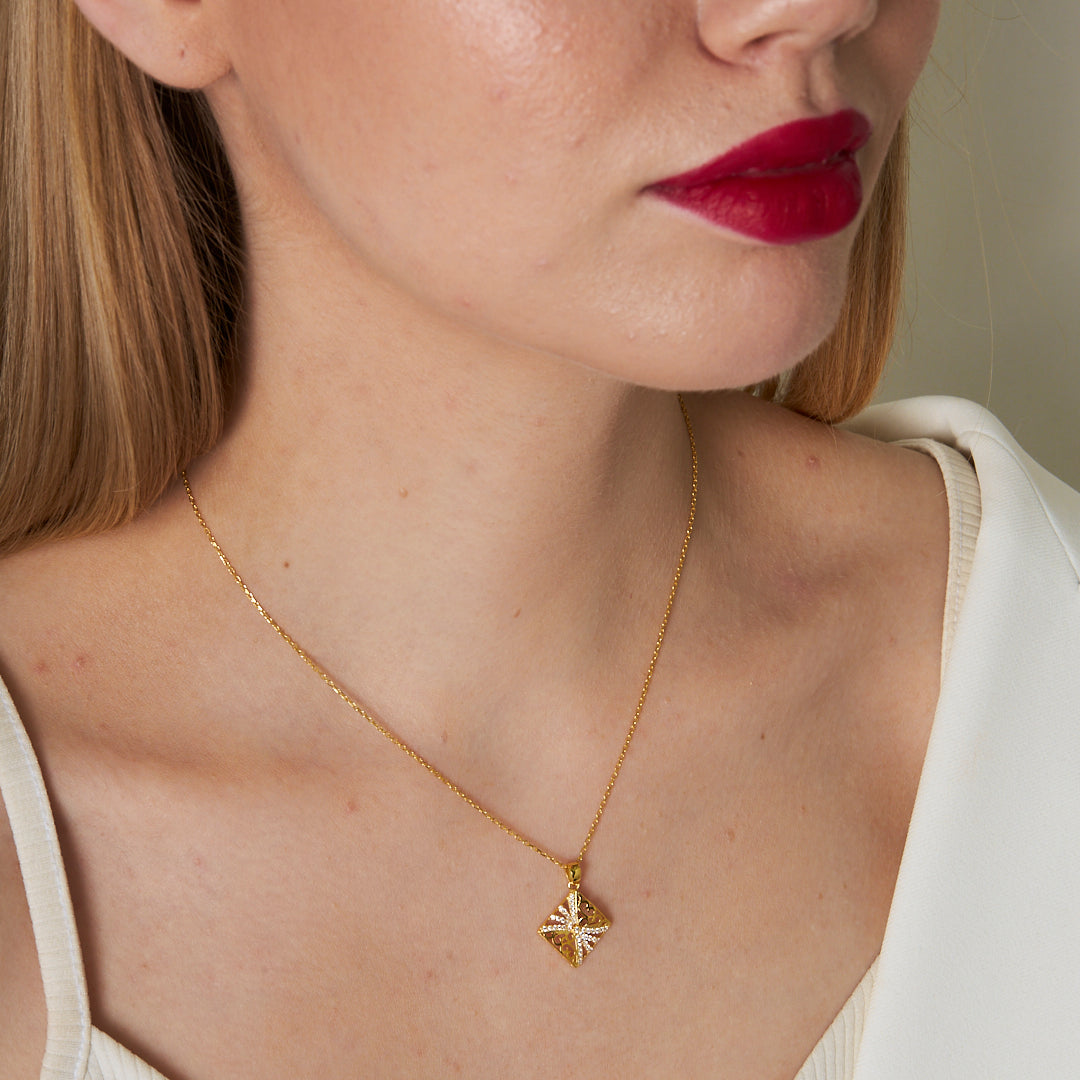 Square Stone Necklace - 925 SILVER