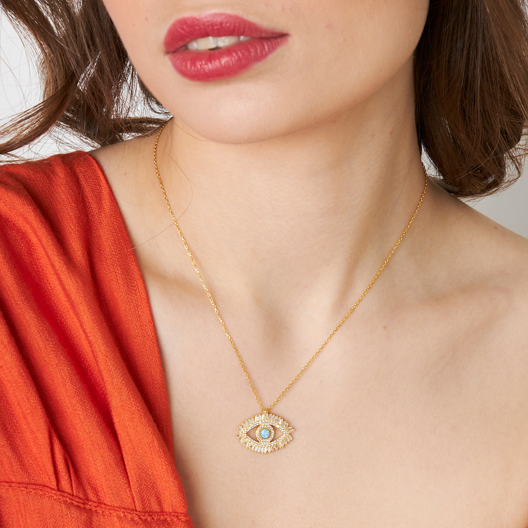 Baguette Stone Eye Necklace - 925 SILVER