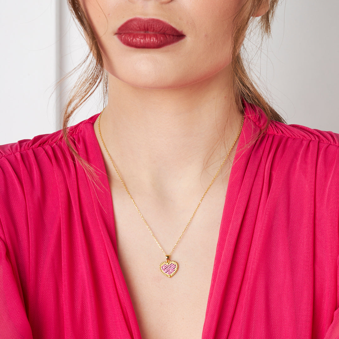 Minimalist Pink Heart Necklace - 925 SILVER