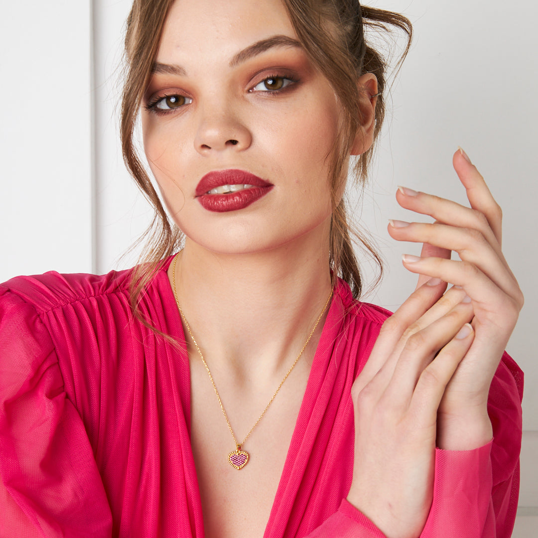 Minimalist Pink Heart Necklace - 925 SILVER