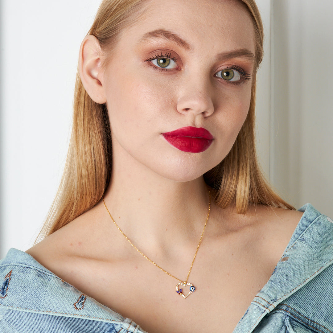 Butterfly Heart Necklace - 925 SILVER