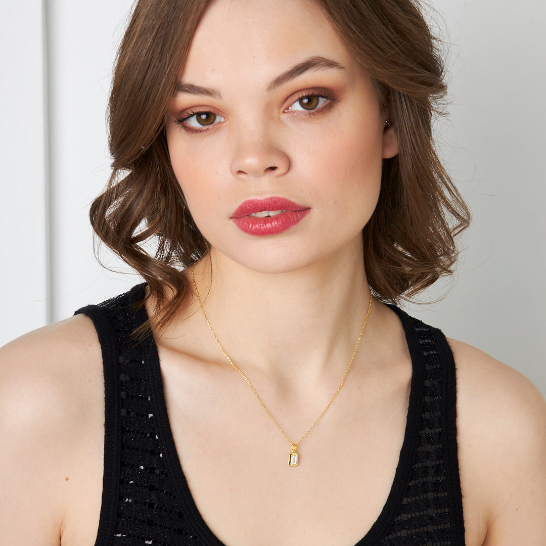 Simple Baguette Necklace - 925 Silver