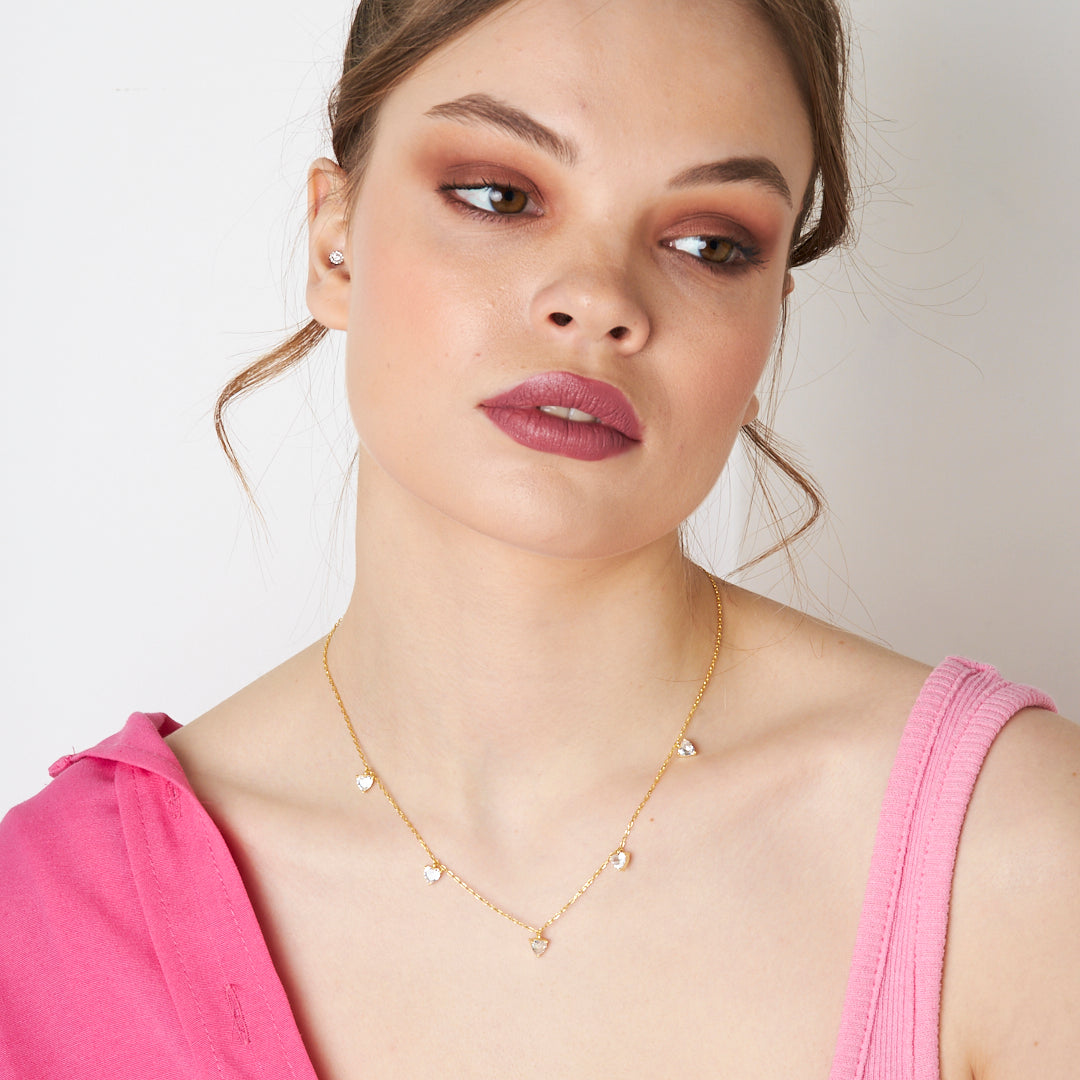 Five Heart Water Drop Necklace - 925 SILVER