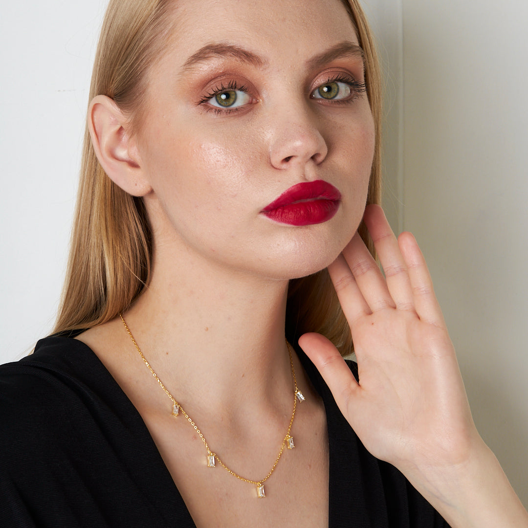 Chain Baguette Stone Necklace - 925 SILVER