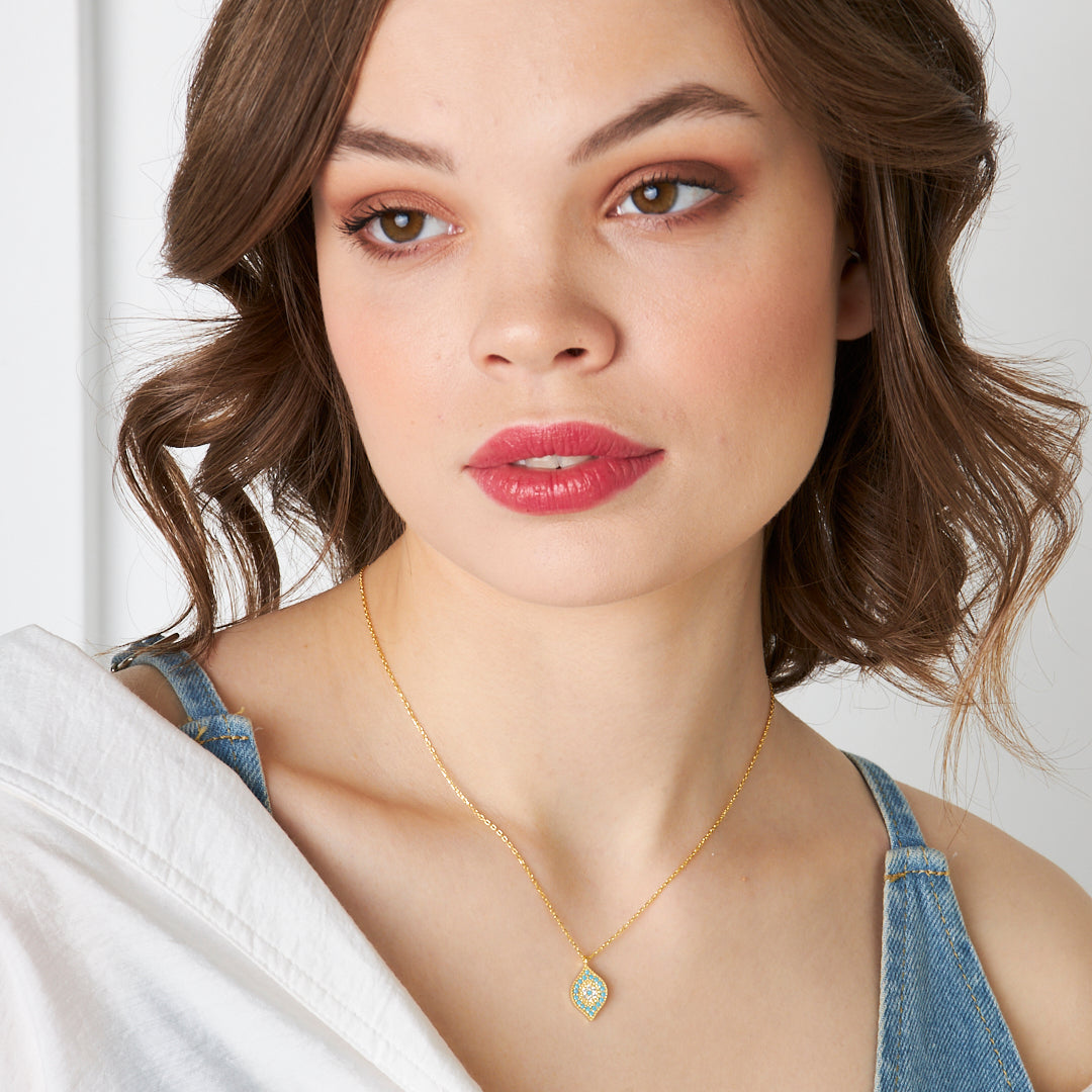 Leaf Detailed Stone Necklace - 925 SILVER